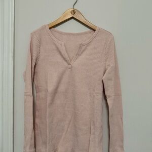 Pink Waffle Knit Long Sleeve Top